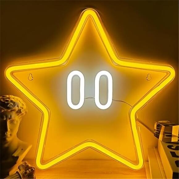 Super Mario Gold Star LED Neon Light Game Sign Room Decor Nintendo Retro NES - Picture 8 of 8